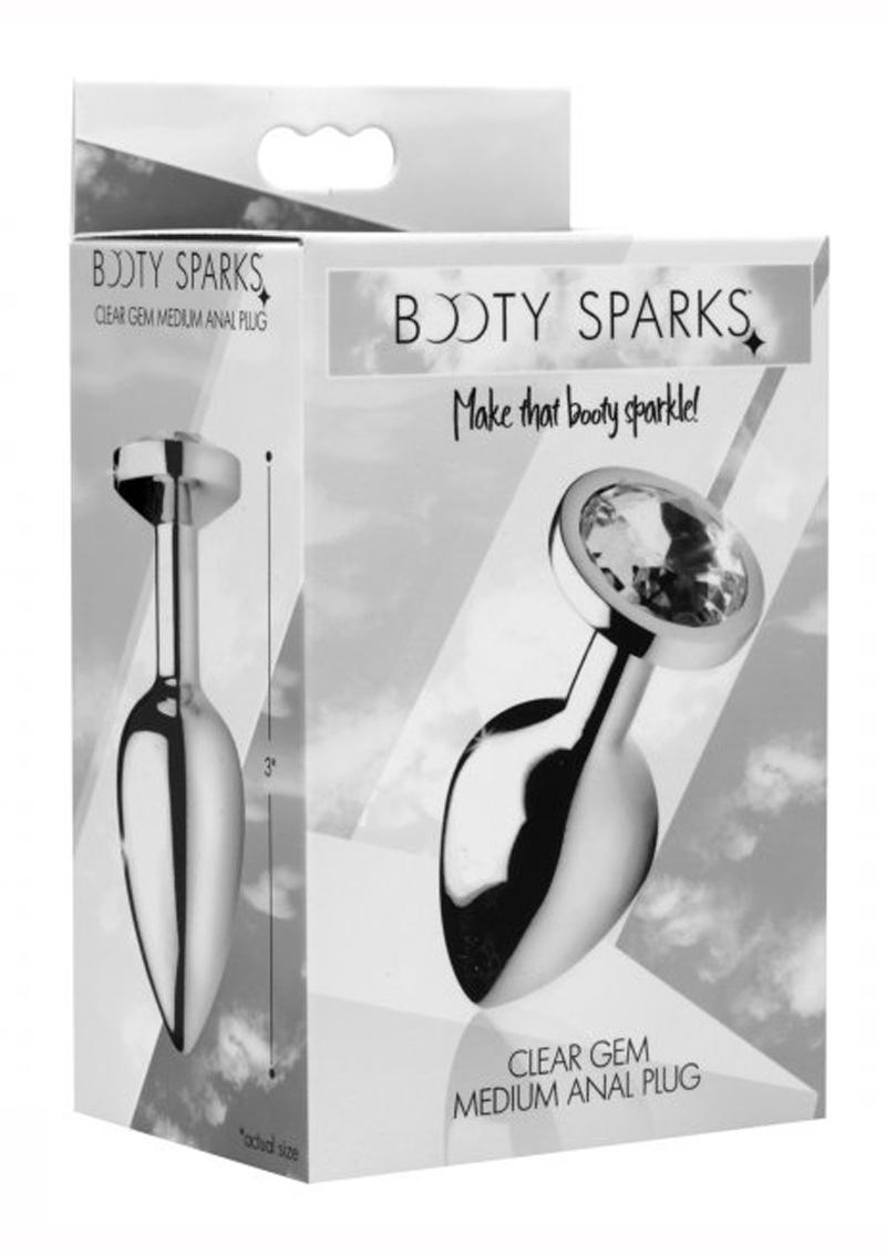 Booty Sparks Clear Gem Medium Anal Plug - Clear/Metal/Silver - Medium