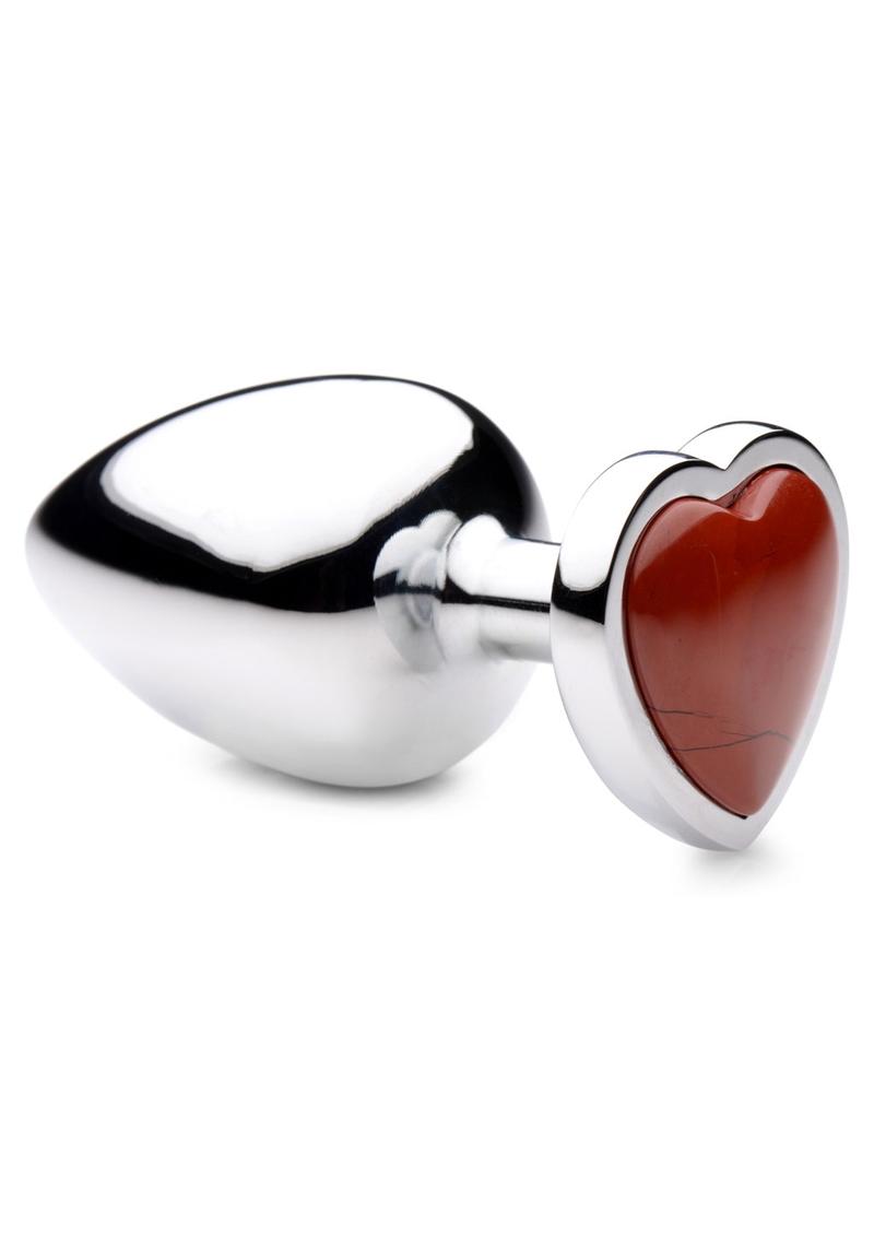 Booty Sparks Gemstones Red Jasper Heart Anal Plug - Metal/Red - Large