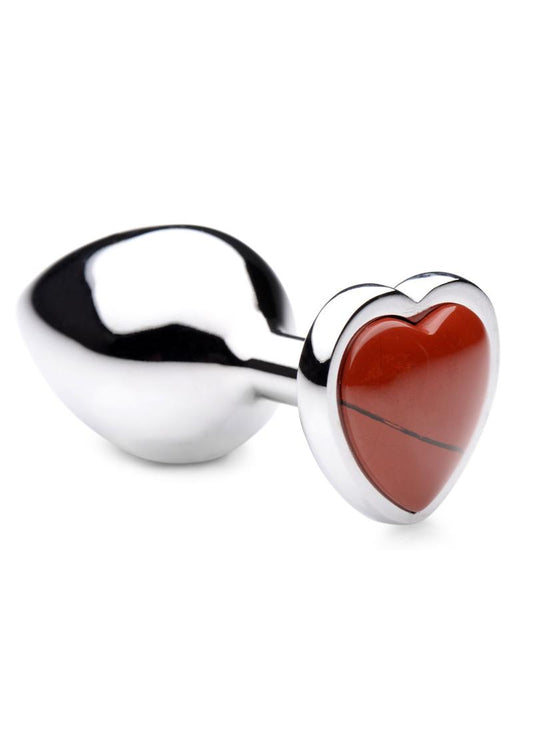 Booty Sparks Gemstones Red Jasper Heart Anal Plug - Metal/Red - Medium