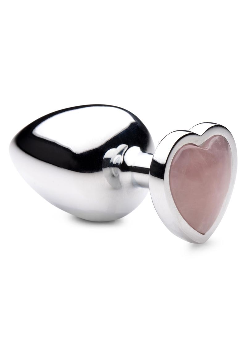 Booty Sparks Gemstones Rose Quartz Heart Anal Plug - Metal/Pink - Large