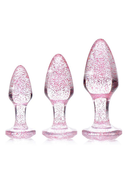 Booty Sparks Glitter Gem Anal Plug - Pink - Large/Medium/Small - 3pc/Set