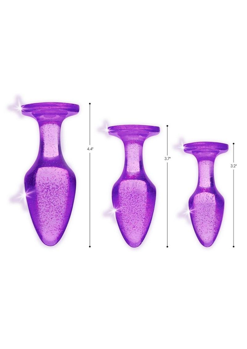 Booty Sparks Glitter Gem Anal Plug - Purple - Large/Medium/Small - 3pc/Set