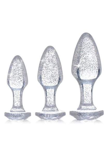 Booty Sparks Glitter Gem Anal Plug - Silver - Large/Medium/Small - 3pc/Set