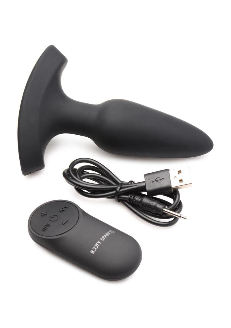 Booty Sparks Laser F... Me Rechargeable Silicone Anal Plug with Remote Control - Small - Black with Red Light - Black - Small