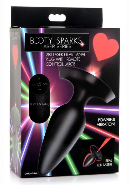 Booty Sparks Laser Heart Rechargeable Silicone Anal Plug with Remote Control - Large - Black with Red Lights