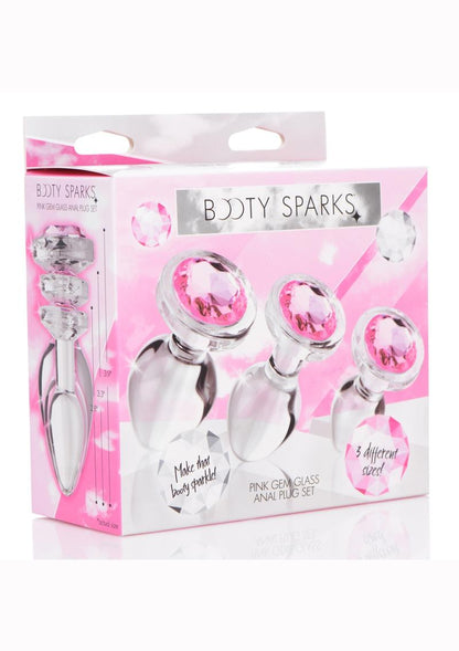 Booty Sparks Pink Gem Glass Anal Plug - Pink - 3 Pieces/Set