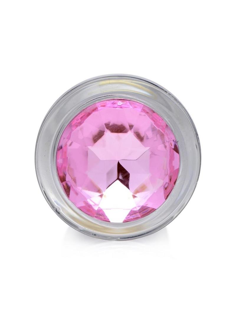 Booty Sparks Pink Gem Glass Anal Plug - Pink - Small