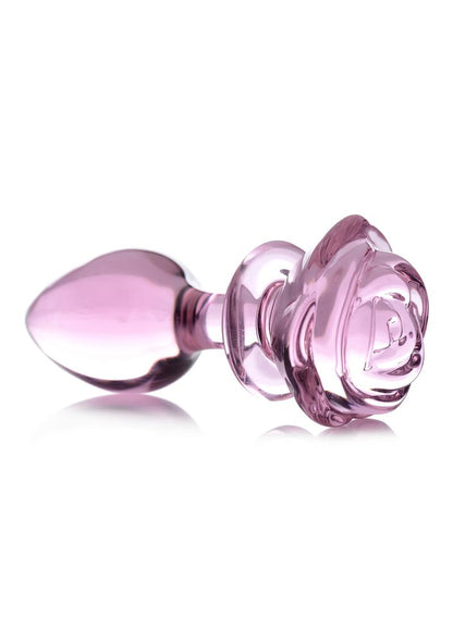 Booty Sparks Pink Rose Glass Anal Plug - Pink - Large