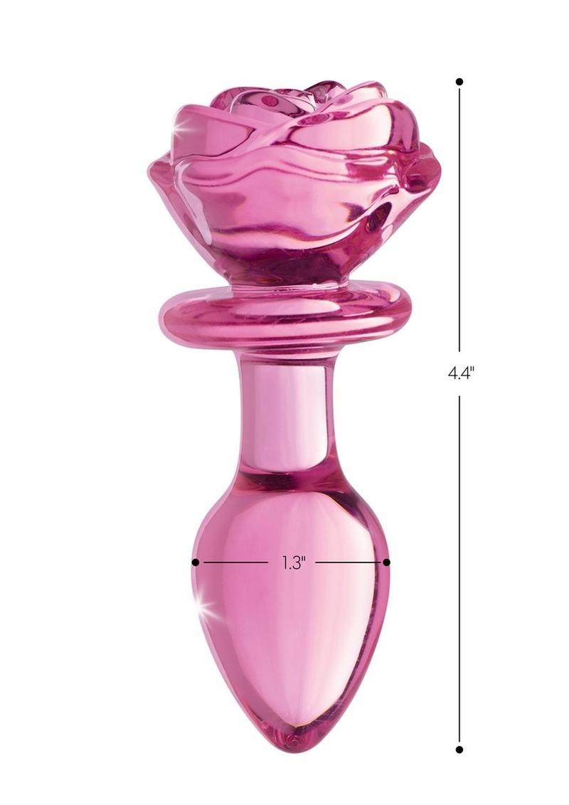 Booty Sparks Pink Rose Glass Anal Plug - Pink - Medium