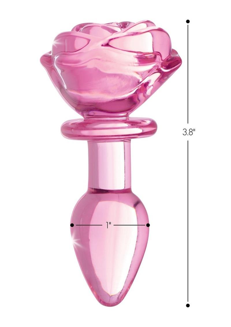 Booty Sparks Pink Rose Glass Anal Plug - Pink - Small