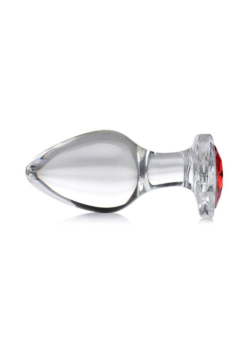 Booty Sparks Red Heart Gem Glass Anal Plug - Clear/Red - Large