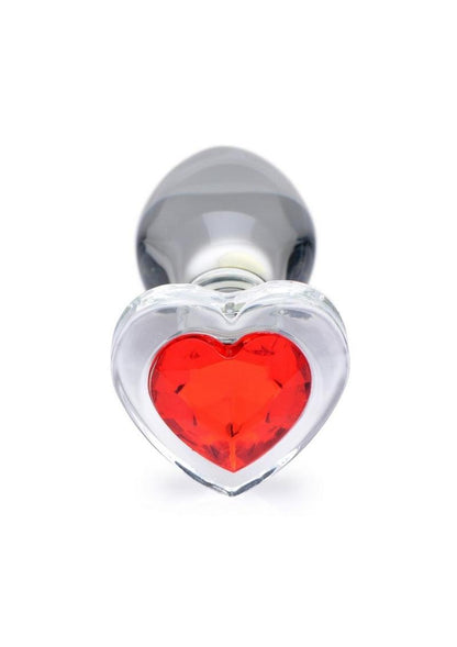 Booty Sparks Red Heart Glass Anal Plug - Clear/Red - Medium