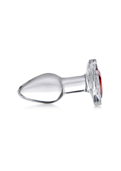 Booty Sparks Red Heart Glass Anal Plug - Clear/Red - Small