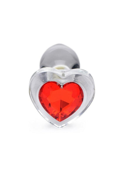 Booty Sparks Red Heart Glass Anal Plug - Clear/Red - Small