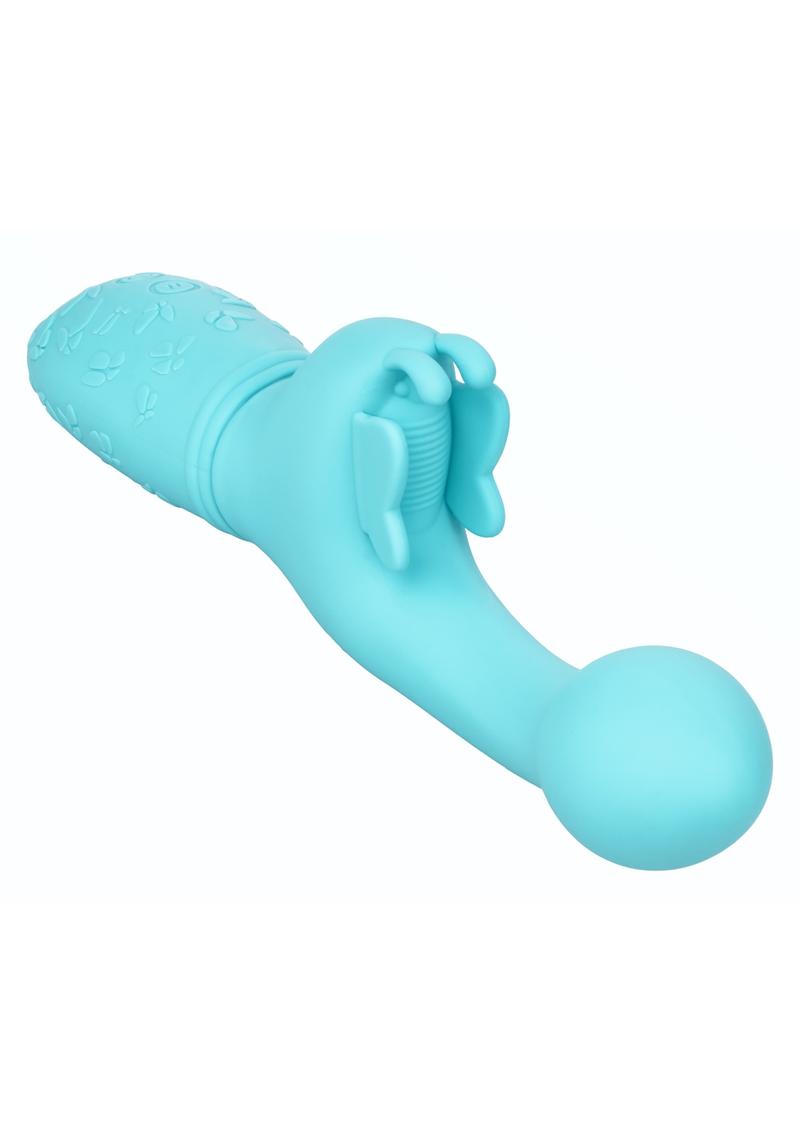 Butterfly Kiss Rechargeable Silicone Dual Vibrator - Blue