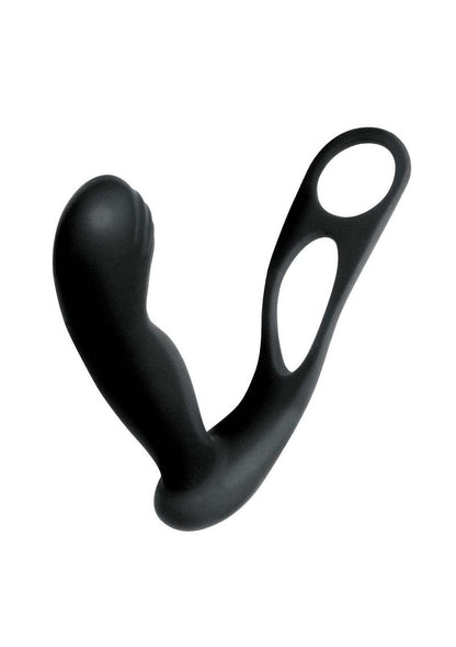 Butts Up Rechargeable Silicone Prostate Massager with Scrotum and Cock Ring - Black