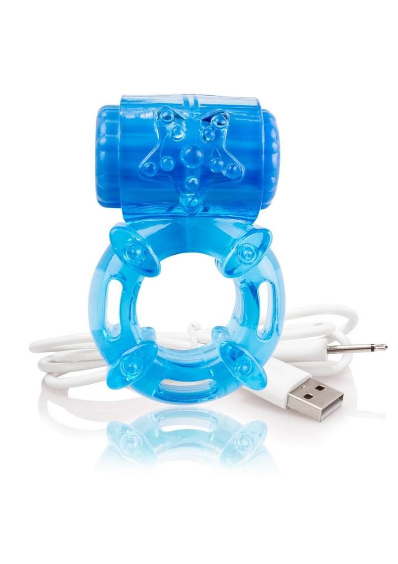 Charged Bigo Rechargeable Waterproof Vibrating Cock Ring - Blue