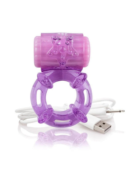 Charged Bigo Rechargeable Waterproof Vibrating Cock Ring - Purple