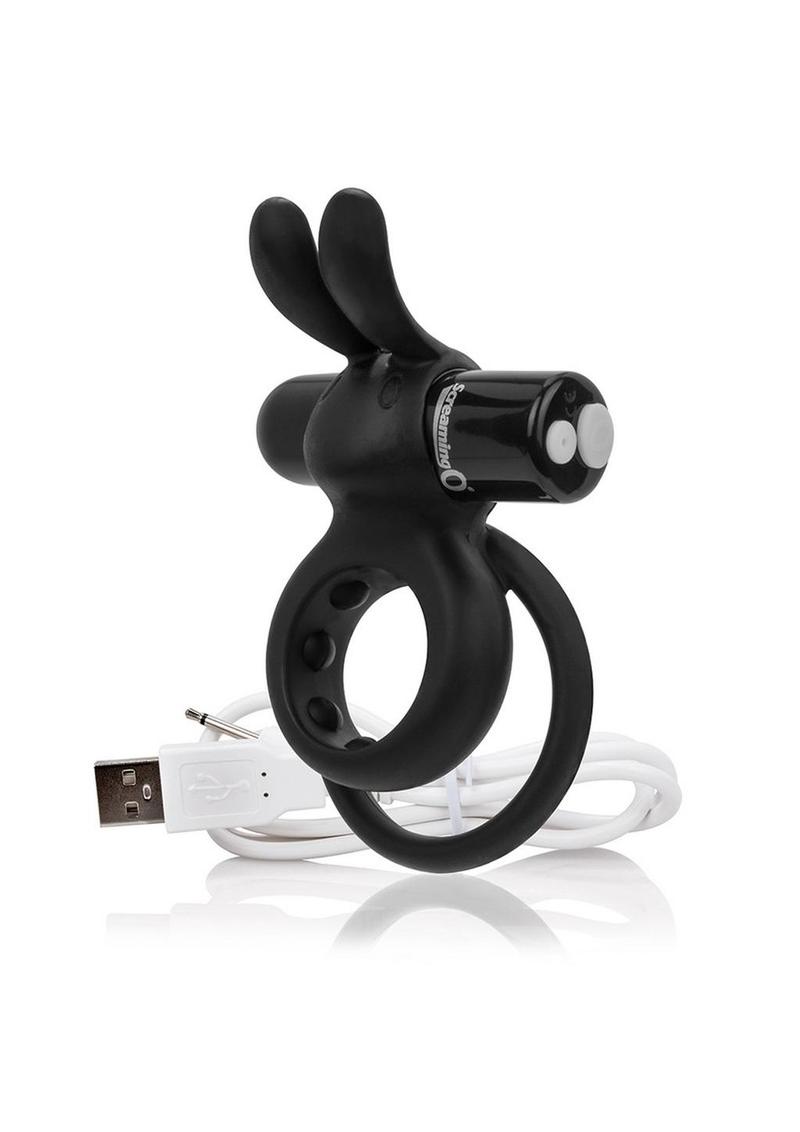 Charged Ohare Rechargeable Silicone Waterproof Rabbit Cock Ring - Black