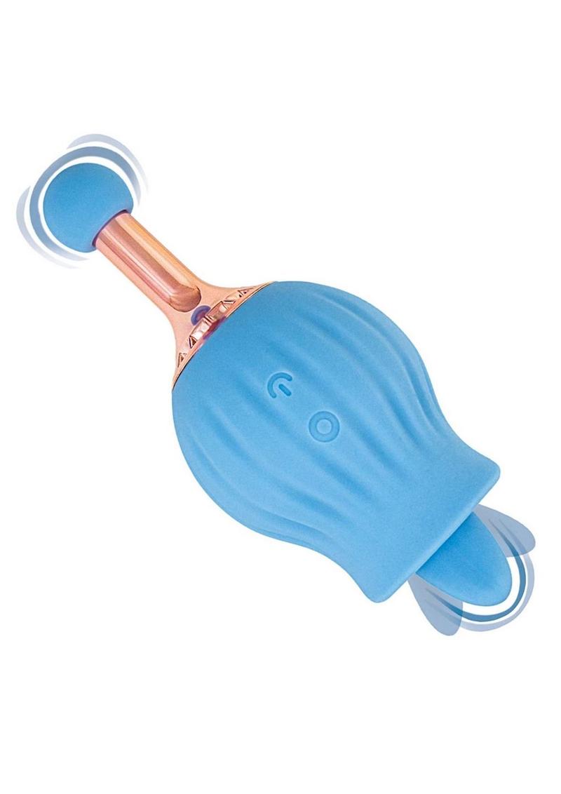 Clit-Tastic Rose Bud Dual Massager Rechargeable Silicone with Clitoral Stimulator - Blue