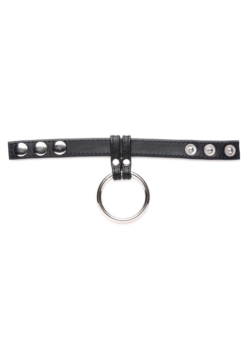 Cock Gear Leather and Steel Cock and Ball Ring - Black/Metal