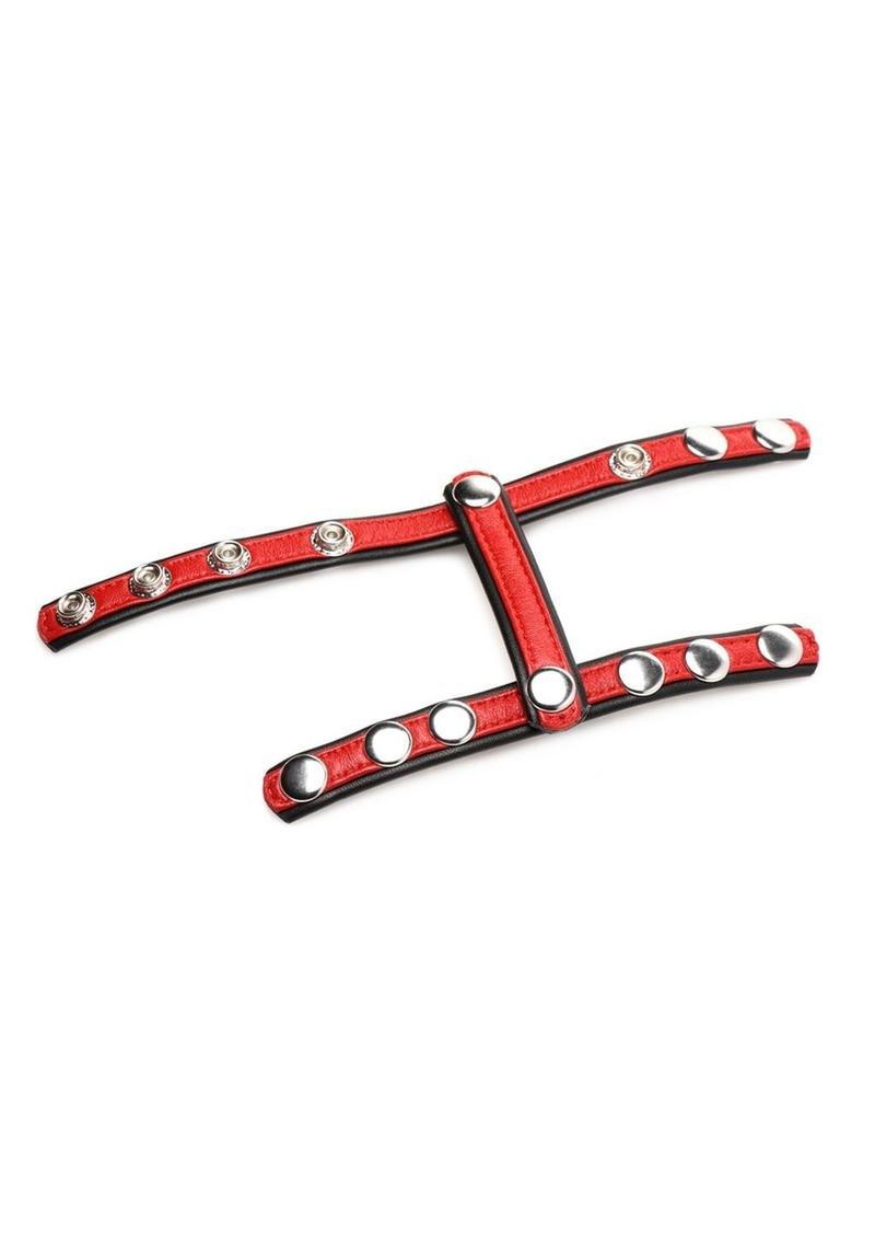 Cock Gear Leather Snap-On Harness - Metal/Red