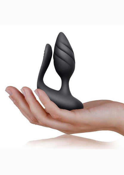 Cocktail Rechargeable Silicone Couples Vibrator with Remote Control - Black/Rose Gold