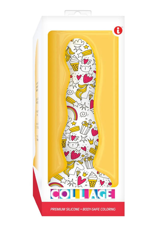 Collage Cupcakes and Unicorns Curvy Silicone Dildo - Red/White