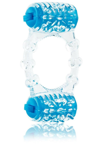 Color Pop Quickie Two-O Silicone Dual Vibrating Cock Ring - Blue