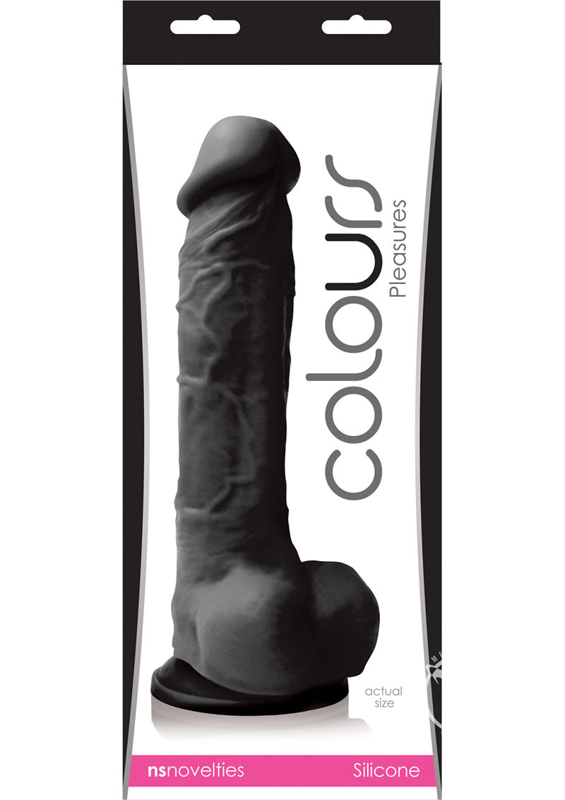 Colours Pleasures Silicone Dildo - Black - 8in