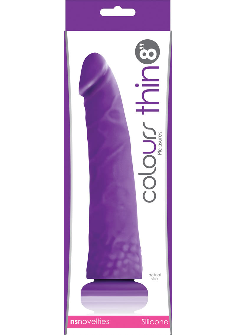 Colours Pleasures Silicone Thin Dildo - Purple - 8in