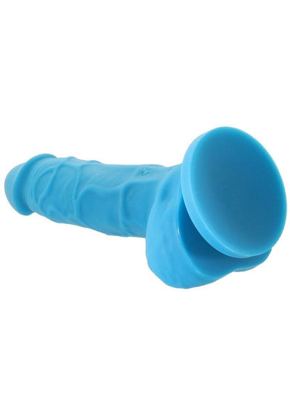 Colours Pleasures Silicone Vibrating Dildo with Balls - Blue - 5in