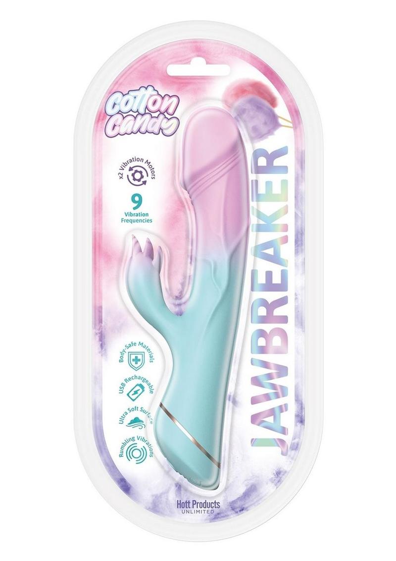 Cotton Candy Jawbreaker Rechargeable Silicone Vibrator with Clitoral Stimulator - Aqua/Blue/Fuschia/Pink