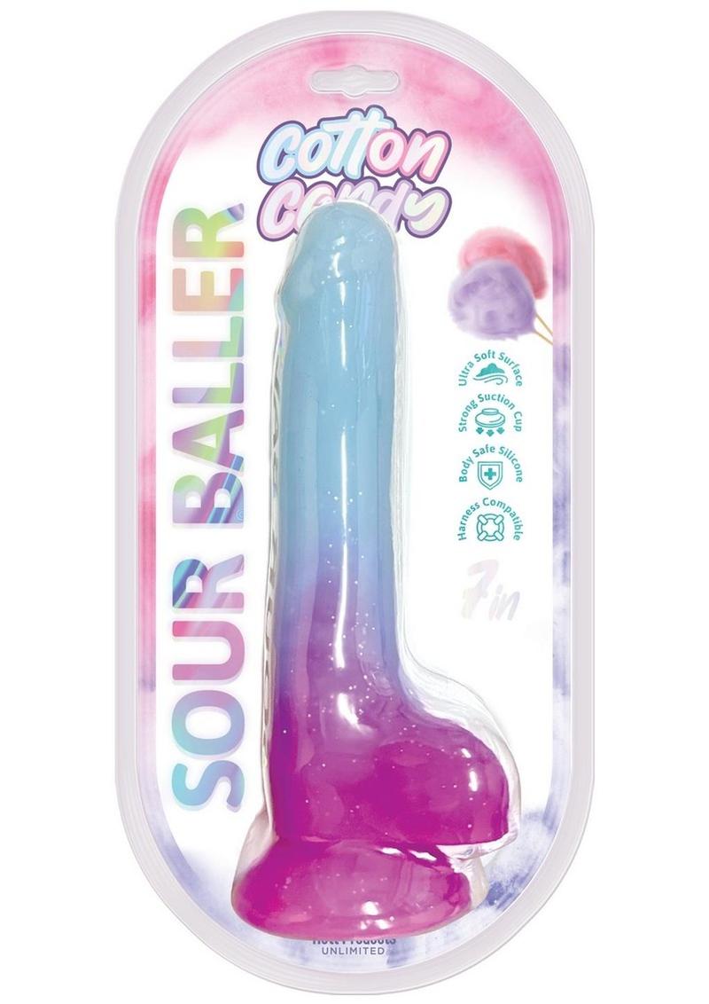 Cotton Candy Sour Baller Silicone Dildo - Aqua/Blue/Purple - 7in