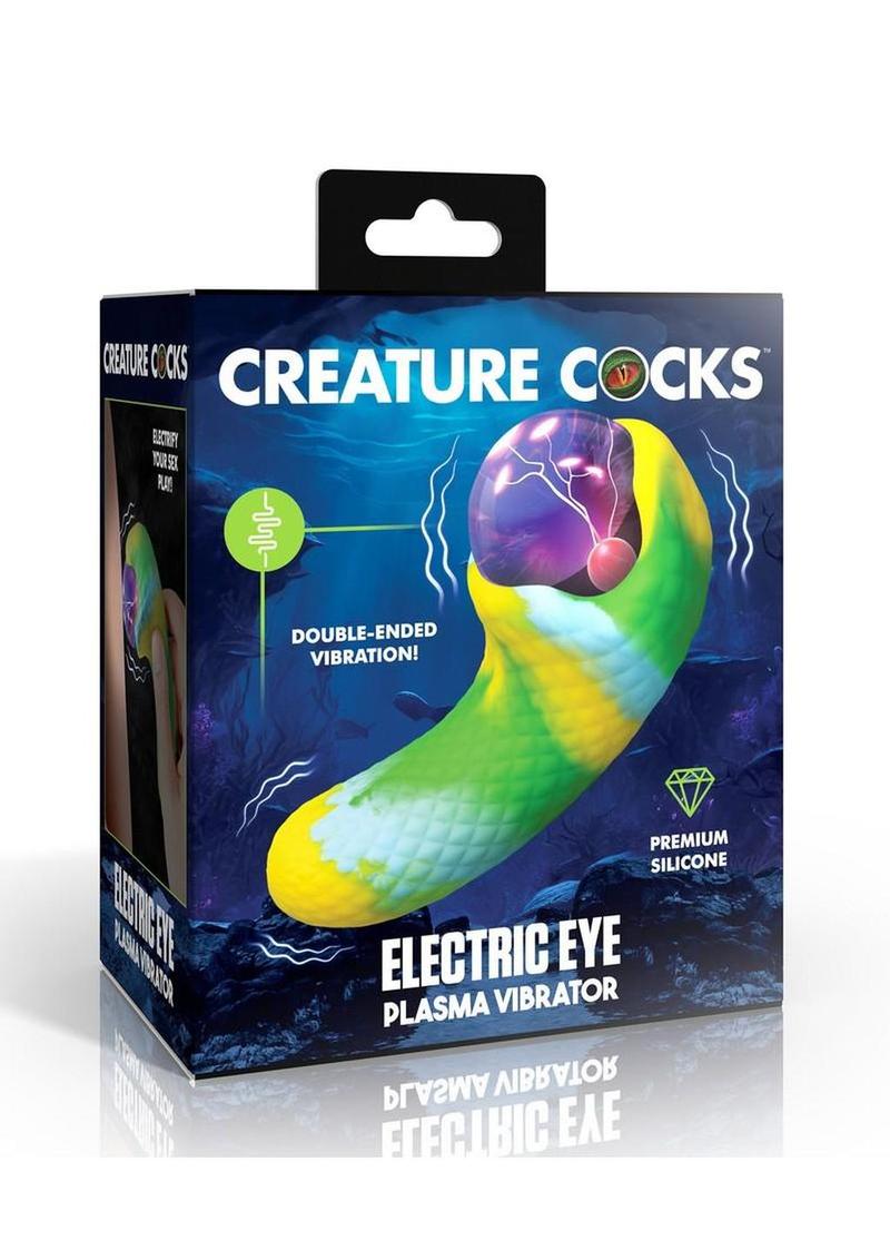 Creature Cocks Electric Eye Plasma Rechargeable Silicone Light-Up Vibrator - Green/Yellow