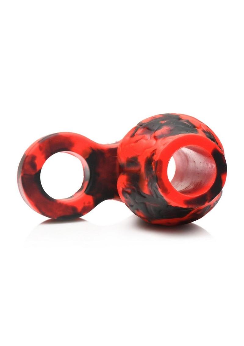 Creature Cocks Hell Hound Silicone Penis Sleeve and Ball Stretcher - Black/Red - Medium