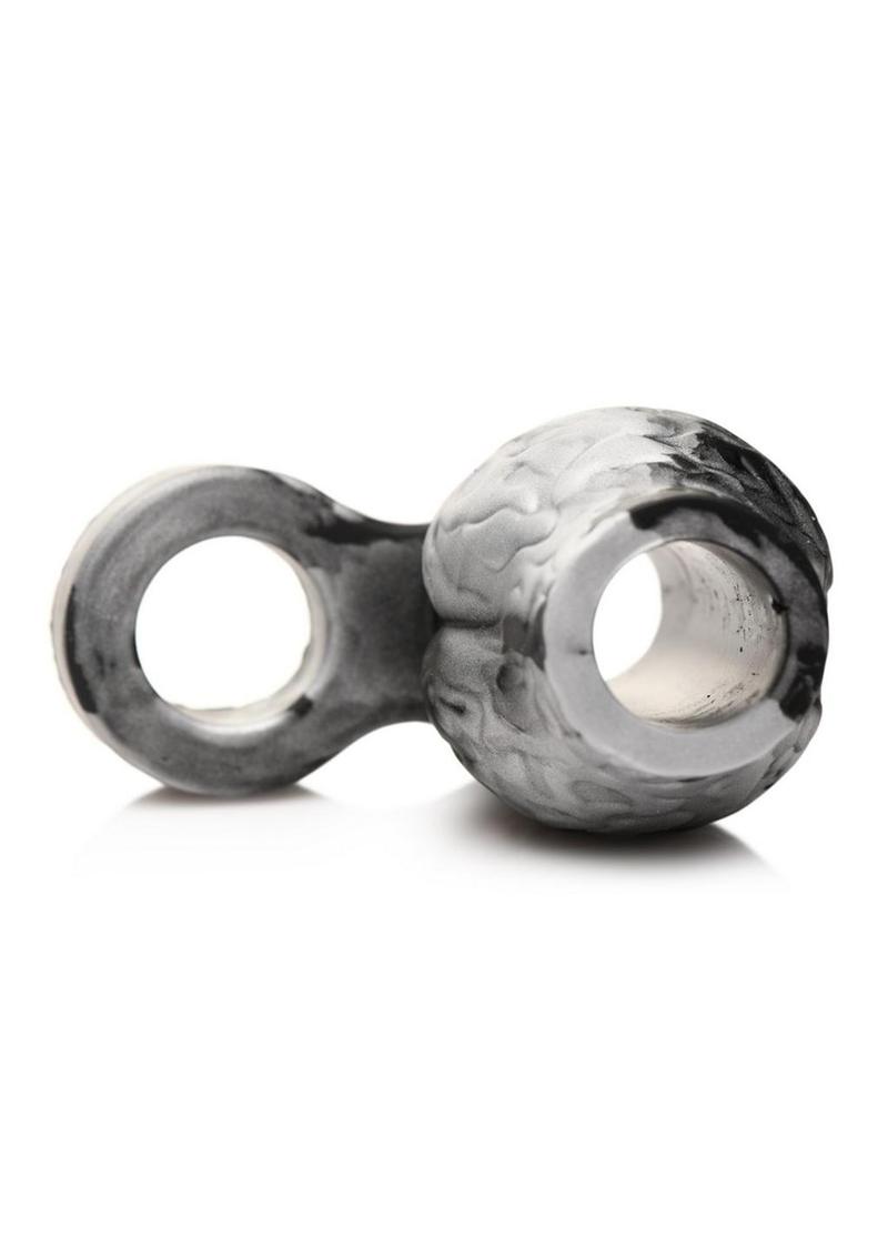 Creature Cocks Night Prowler Silicone Penis Sleeve and Ball Stretcher - Black/Silver - Medium