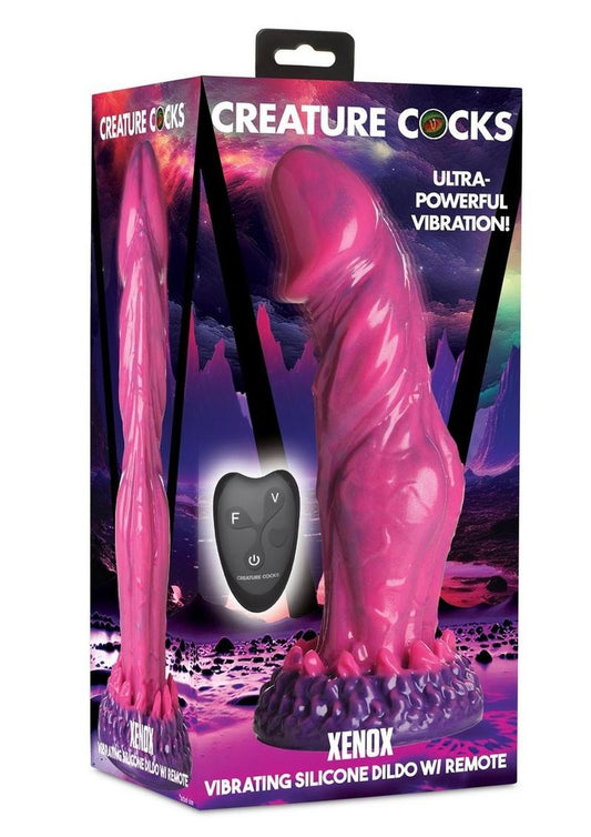 Creature Cocks Xenox Vibrating Rechargeable Silicone Dildo with Remote - Pink/Purple