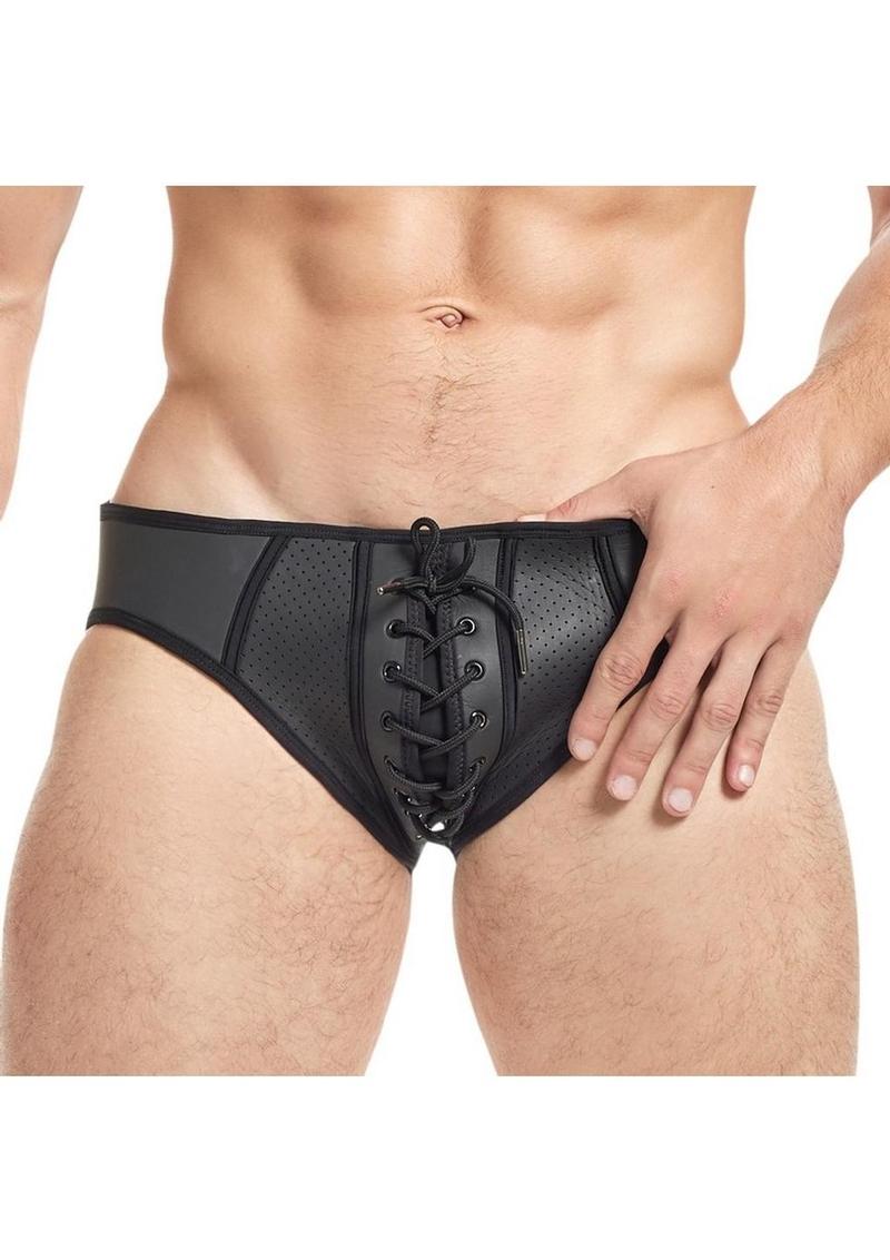 Cruze Kick-Off Lace Up Jock Brief - Black - Large/XLarge