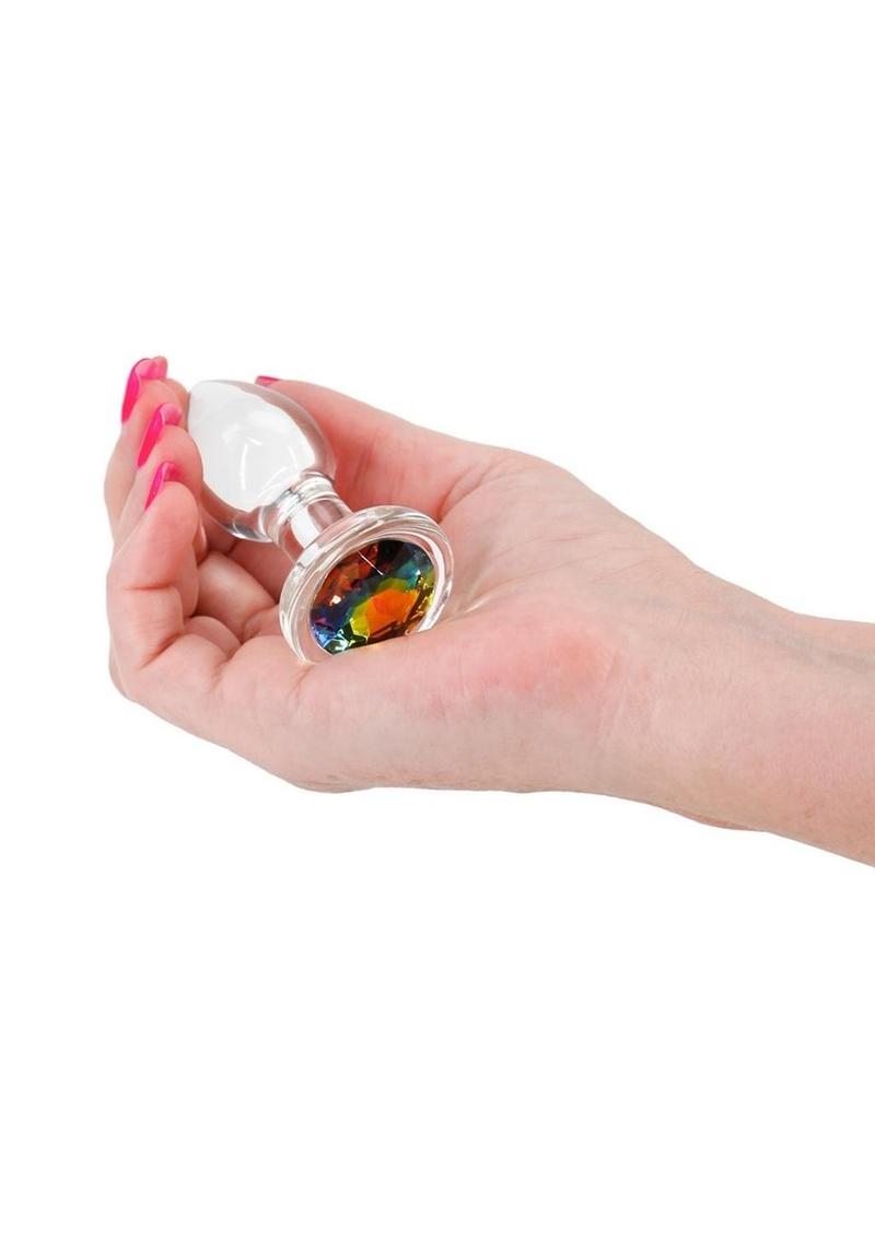 Crystal Desires Rainbow Gem Glass Anal Plugs - Multicolor - Small