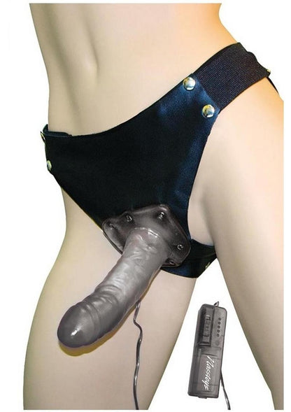 Crystal Jelly Power Cock Vibrating Strap-On Harness with Hollow Dildo - Black/Smoke