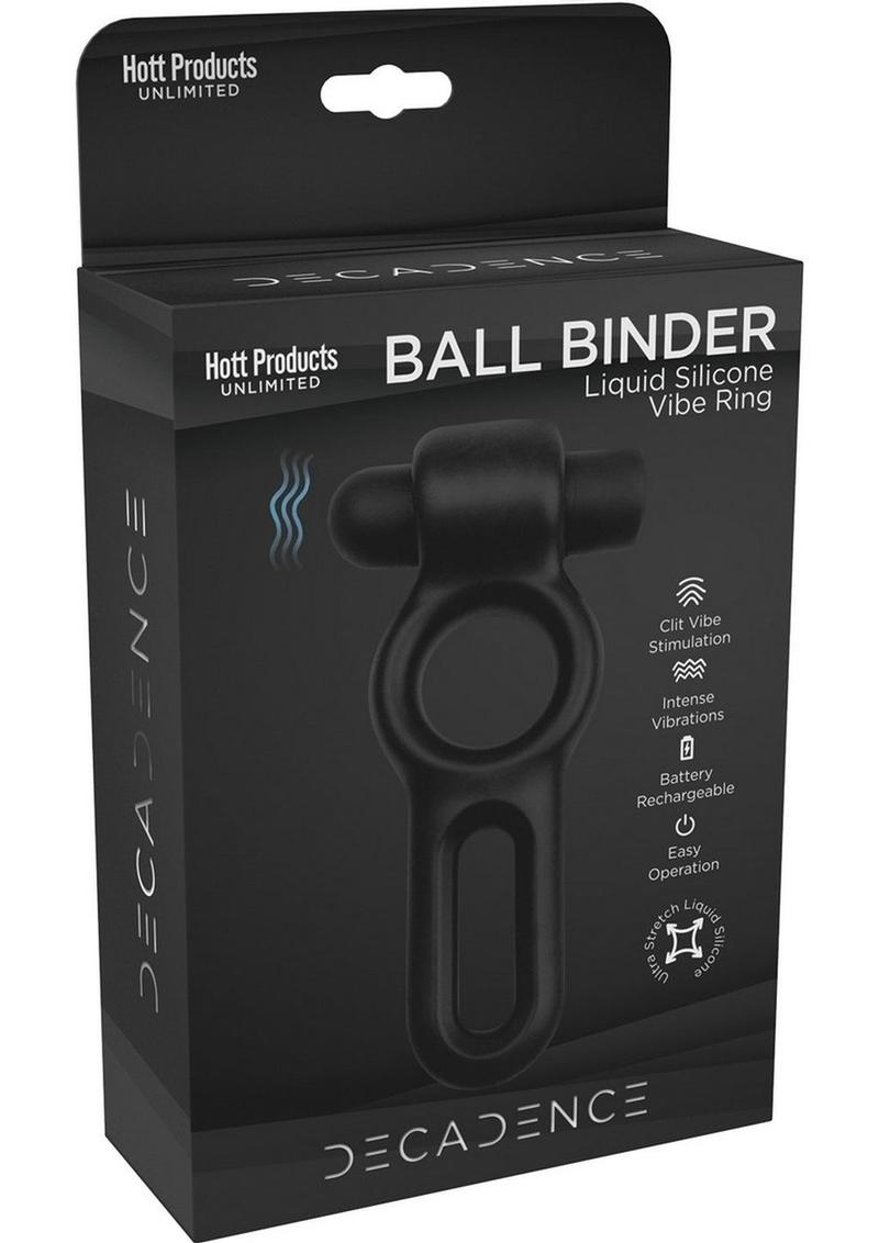 Decadence Ball Binder Silicone Vibrating Cock and Ball Ring - Black