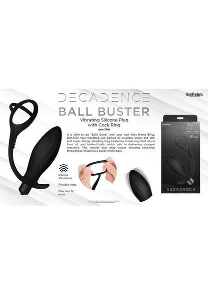 Decadence Ball Buster Silicone Vibrating Butt Plug with Cock Ring - Black