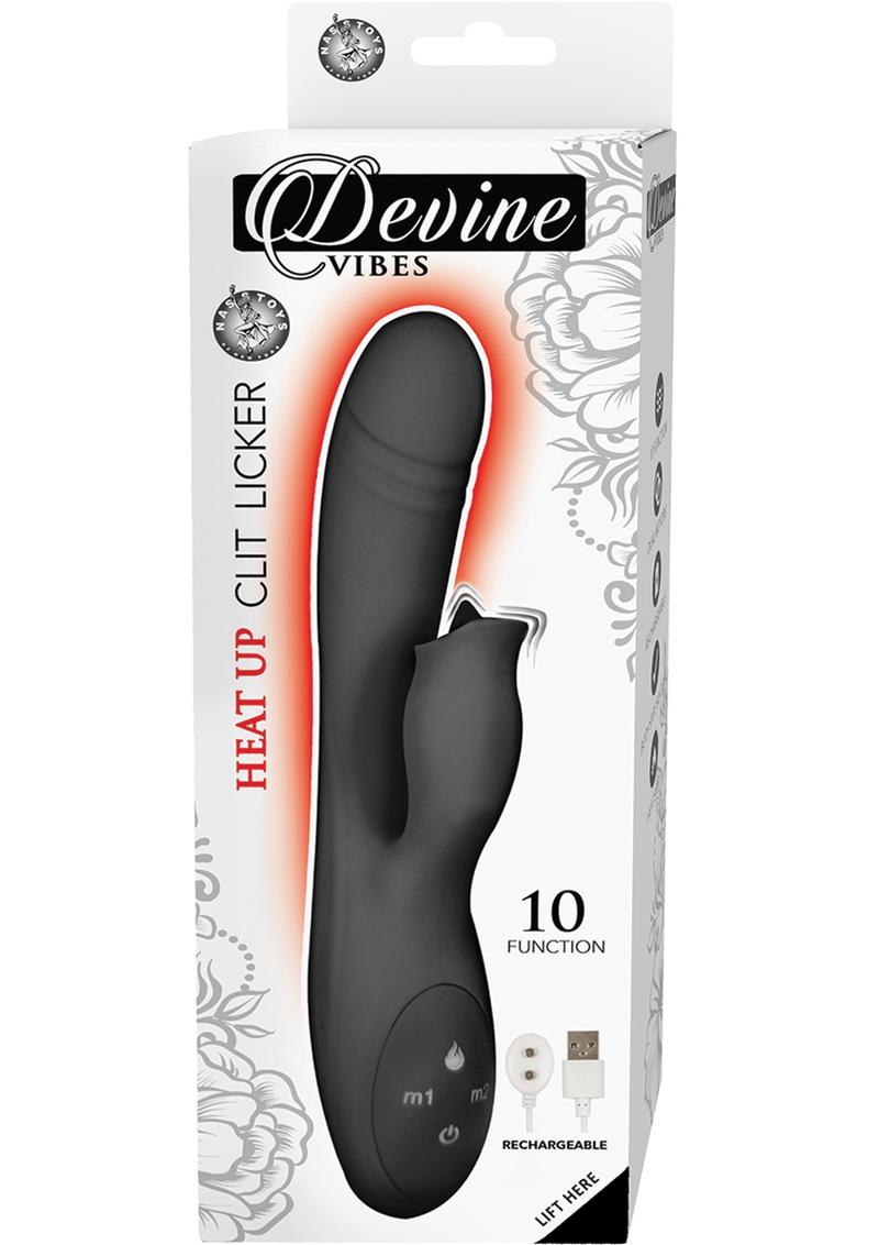 Devine Vibes Heat-Up Clit Licker Rechargeable Silicone Warming Vibrator - Black