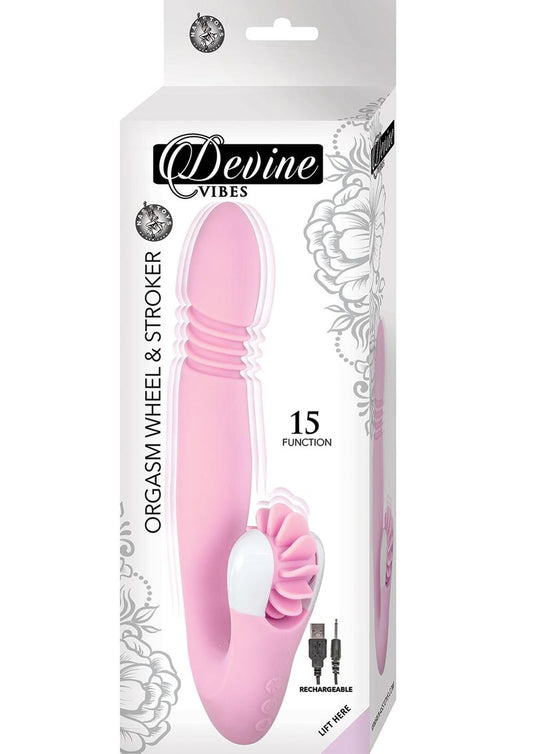 Devine Vibes Orgasm Wheel and Stroker Rechargeable Silicone Dual Vibrator - Pink