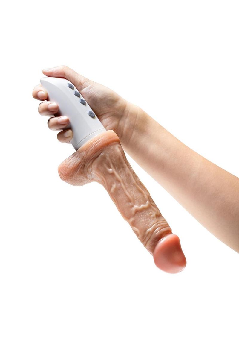 Dr. Skin Platinum Collection Silicone Dr. Hammer Rechargeable Thrusting Dildo with Handle and Remote Control - Vanilla - 7in