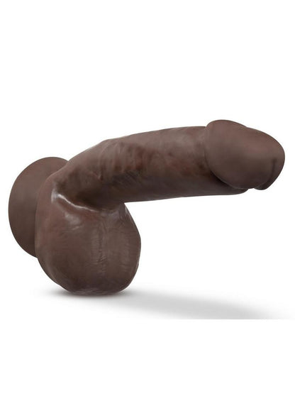 Dr. Skin Plus Thick Posable Dildo with Squeezable Balls - Chocolate - 8in