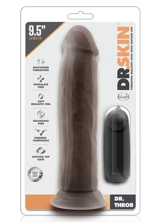 Dr. Skin Dr. Throb Vibrating Dildo with Remote Control - Chocolate - 9.5in