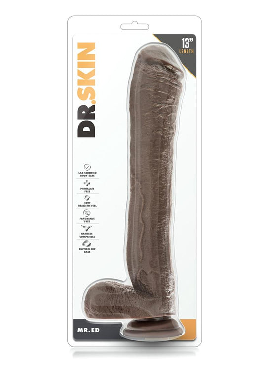 Dr. Skin Mr. Ed Dildo with Balls and Suction Cup - Chocolate - 13in