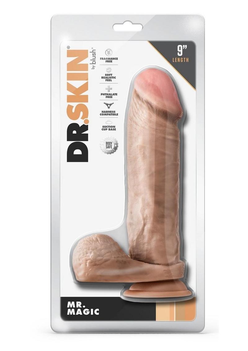 Dr. Skin Mr. Magic Dildo with Balls and Suction Cup - Vanilla - 9in